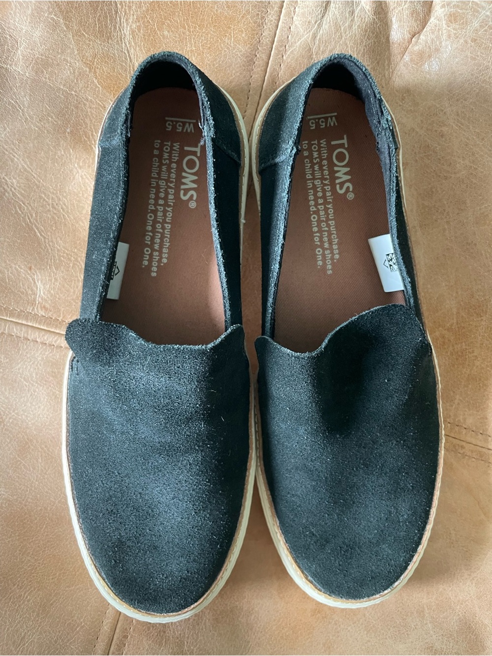 TOMS Black Suede Slip-On Loafers